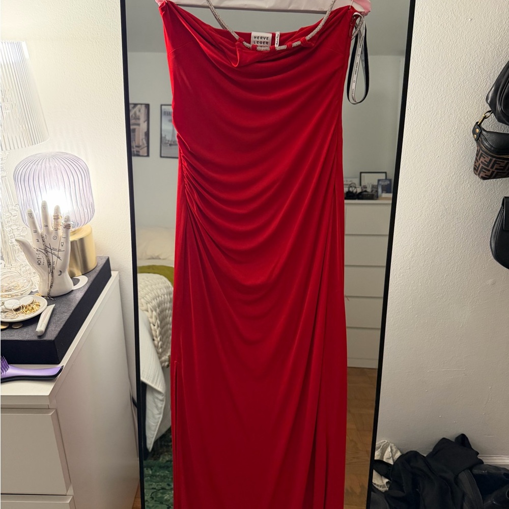 Herve Leger One Shoulder Red Dress